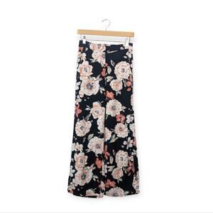 Roxy Black Peachy Pink Floral Print Waterfall Pull On Beach Pants Size S